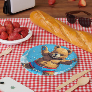 Wilder Bären-Sommer-Vintage-Pool Pappteller
