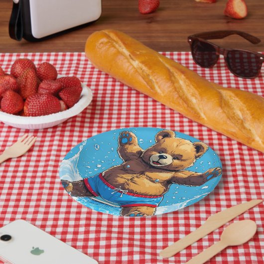 Wilder Bären-Sommer-Vintage-Pool Pappteller (Picknick)