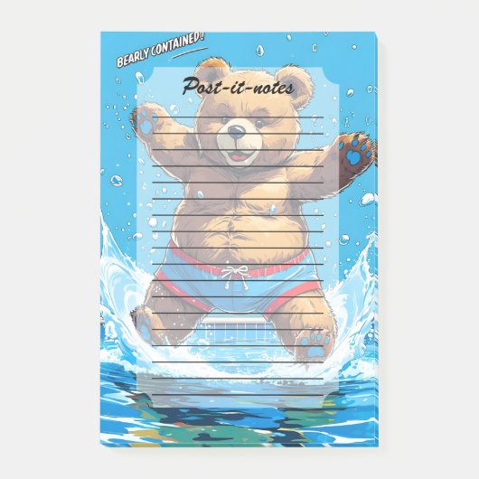 Wilder Bären-Sommer-Vintage-Pool Post-it Klebezettel (Vorderseite)