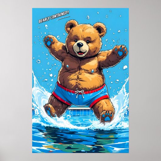 Wilder Bären-Sommer-Vintage-Pool  Poster (Vorne)