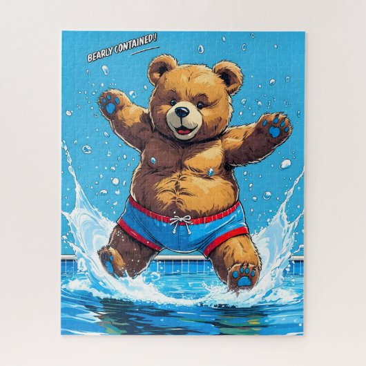 Wilder Bären-Sommer-Vintage-Pool Puzzle (Vertikal)