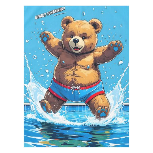 Wilder Bären-Sommer-Vintage-Pool  Tischdecke (Vorderseite)