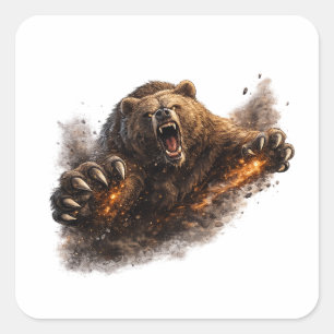 Wilder Bärenangriff – Power-Animal-Design Quadratischer Aufkleber