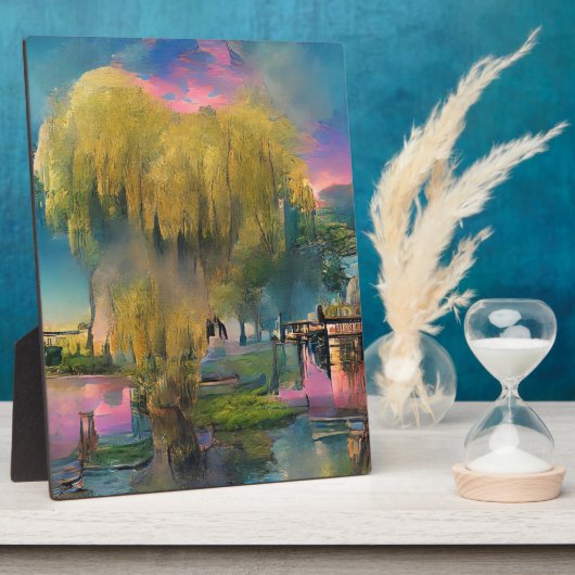 Wilder Baum bei Sonnenuntergang am Teich Fotoplatte (Seite)