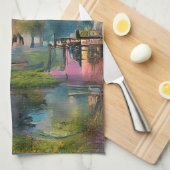 Wilder Baum bei Sonnenuntergang am Teich Geschirrtuch (Viertel Falte)