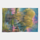 Wilder Baum bei Sonnenuntergang am Teich Geschirrtuch (Horizontal)