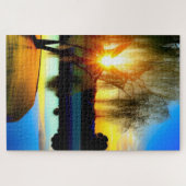 Wilder Baum bei Sonnenuntergang am Teich Puzzle (Horizontal)