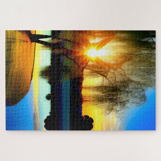 Wilder Baum bei Sonnenuntergang am Teich Puzzle (Horizontal)