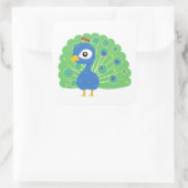 Wilder Blauer Pfau im Wald Quadratischer Aufkleber (Tasche)