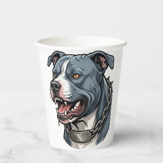 Wilder blaugrauer Pit Bull mit Stachelkette Pappbecher