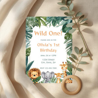 Wilder Boho-Safari-Dschungeltiere 1. Geburtstag Einladung