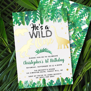 Wilder Dino Jungen 1. Geburtstag Echt Folieneinladung