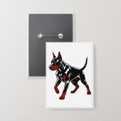 Wilder Dobermann-Wachhund Button (Vorderseite/Rückseite)