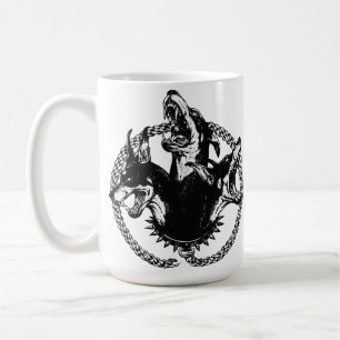 Wilder dreiköpfiger Hund Kaffeetasse