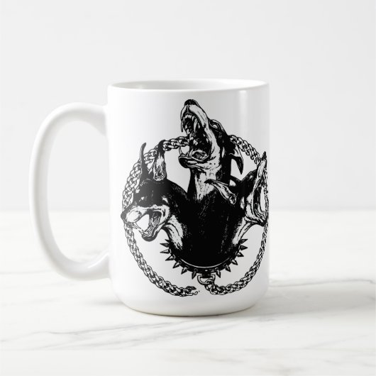 Wilder dreiköpfiger Hund Kaffeetasse (Links)