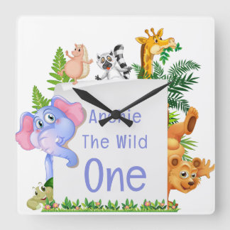 Wilder Dschungelsafari-Baby 1. Geburtstag Süßes Ba Quadratische Wanduhr