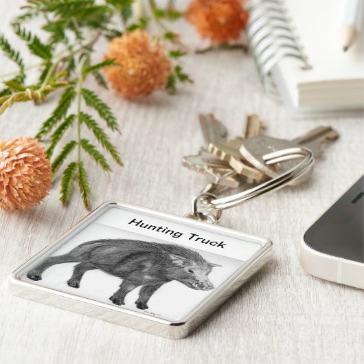 Wilder Eber, defensive Position Schlüsselanhänger (Seite)