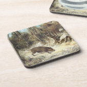 Wilder Eber im Schnee, unterzeichnet als Courbet Getränkeuntersetzer (Linke Seite)