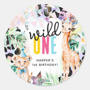 Wilder EINSER Safari-Tiere Cool 1. Geburtstag Runder Aufkleber