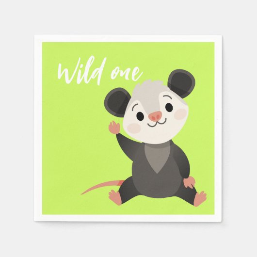 Wilder Einzigartiger Opossum Süße Grüne Waldparty Serviette (Vorderseite)