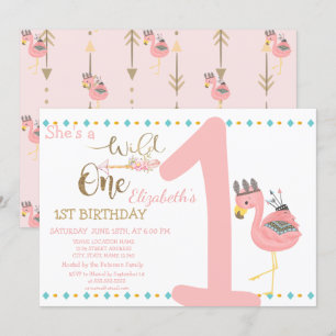 Wilder Einziger, Pfeile, Rosa Flamingo Erster Gebu Einladung