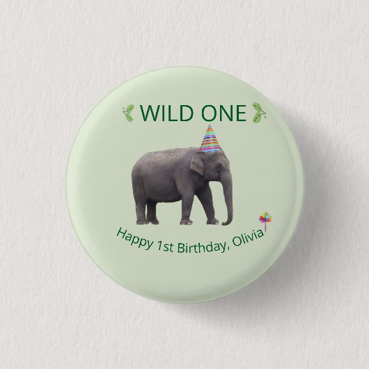 Wilder Elefant Geburtstagsakzent Button (Vorderseite)