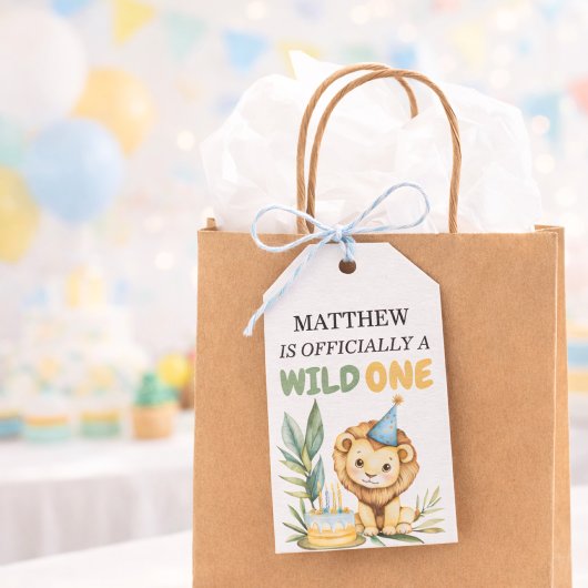 Wilder Erster Geburtstag Safari Löwe Geschenkanhänger