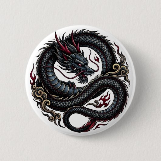Wilder Feuerdrache Rundbutton 🐉🔥 FantasyButton Button (Vorderseite)