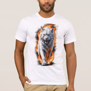 Wilder Flammender Luchs, der durch Flammen geht T-Shirt