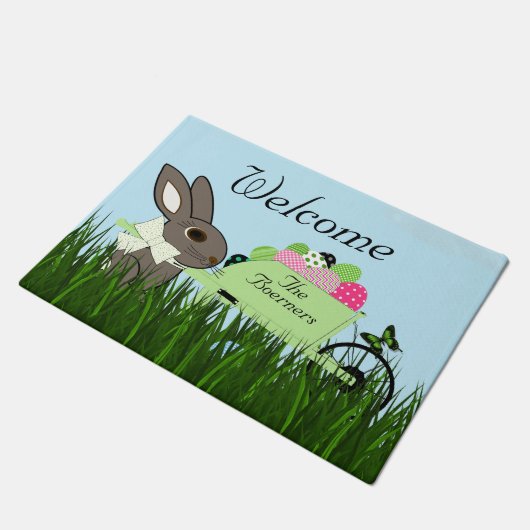 Wilder Frühling (oder Ostern) Kaninchen-Rinder Fußmatte (Schrägansicht)