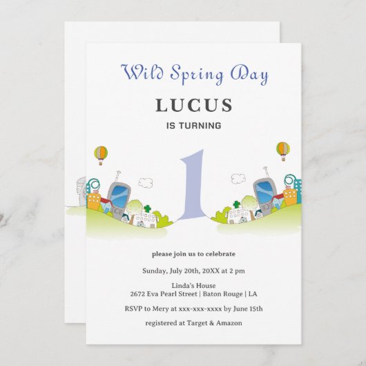 Wilder Frühlingstag 1. Geburtstag Einladung (Vorne/Hinten)