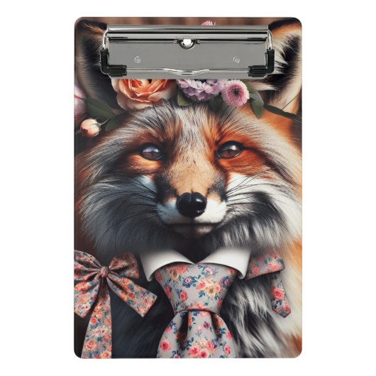 Wilder Fuchs mit süßer Krawatte Mini Klemmbrett (Vorderseite)