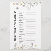 Wilder Garten blüht Baby Dusche Word Scramble (Vorderseite)