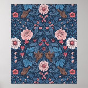 Wilder Garten in blau Poster