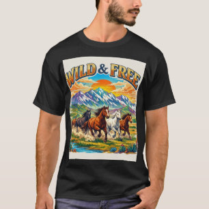 Wilder Geist: Galoppierende Pferde & Bergpanorama T-Shirt