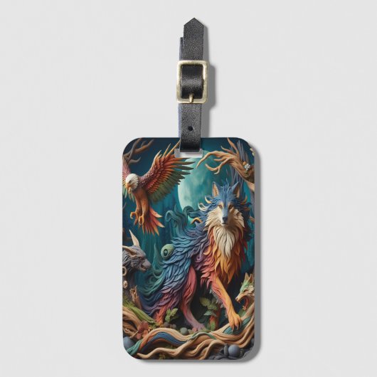 Wilder Geist: Wolf und Vögel Gepäckanhänger (Vorderseite Vertikal)