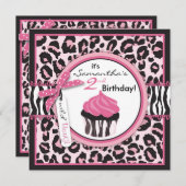 Wilder Gepard-Druck-u. Kuchen-Geburtstag Einladung (Vorne/Hinten)