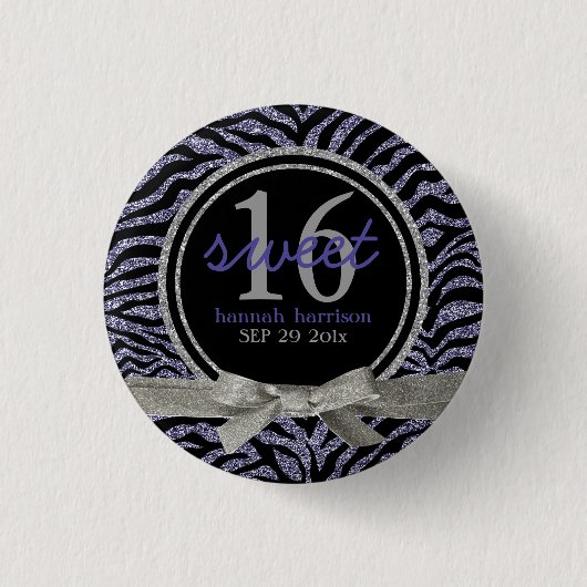 Wilder Glitzer-Blickzebra-Bonbon 16 Button (Vorderseite)