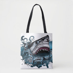 Wilder Hai-Ozean-Splash-Küstenabenteuer-Motiv Tasche