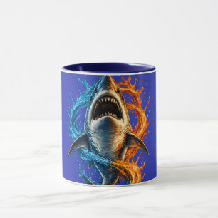 Wilder Hai-Strandtuch – Blau & Orange Ozean-Spl Tasse
