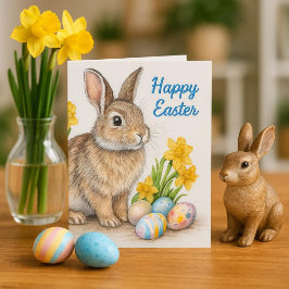 Wilder Hase mit Osterglocken Ostferien  Karte