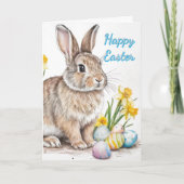 Wilder Hase mit Osterglocken Ostferien  Karte (Vorderseite)