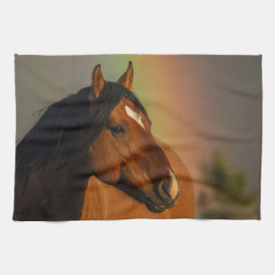 Wilder Hengst, Goldenes Licht und Regenbogen Geschirrtuch