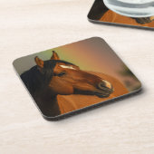 Wilder Hengst, Goldenes Licht und Regenbogen Getränkeuntersetzer (Linke Seite)