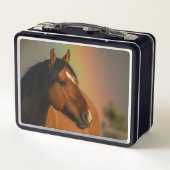 Wilder Hengst, Goldenes Licht und Regenbogen Metall Brotdose (Rückseite)