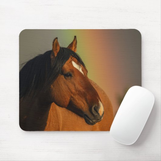 Wilder Hengst, Goldenes Licht und Regenbogen Mousepad (Mit Mouse)