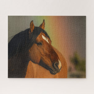 Wilder Hengst, Goldenes Licht und Regenbogen Puzzle