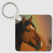 Wilder Hengst, Goldenes Licht und Regenbogen Schlüsselanhänger (Vorderseite)