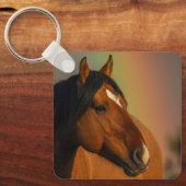 Wilder Hengst, Goldenes Licht und Regenbogen Schlüsselanhänger (Vorderseite)