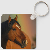 Wilder Hengst, Goldenes Licht und Regenbogen Schlüsselanhänger (Rückseite)